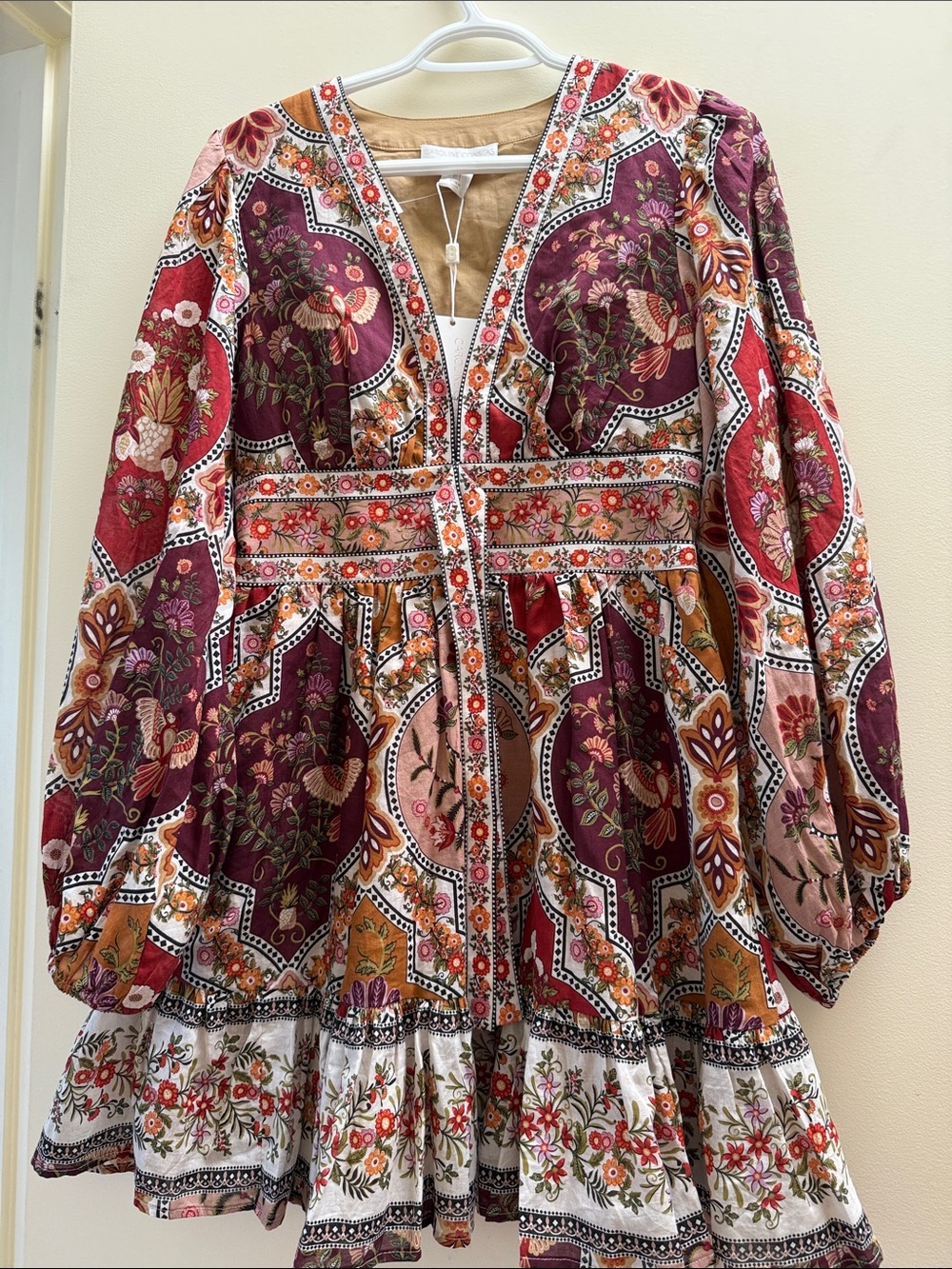 Women’s Boho Floral Patchwork Dress - Burgundy/Mustard